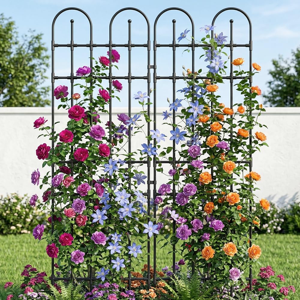 PICNICNI Black Garden Trellis, 71x21 Inch Metal Arch Decoration with Rustic Iron & Black Coating, 2 Pack Outdoor Plant Support for Climbing Roses, Vines, Flowers, Vegetables