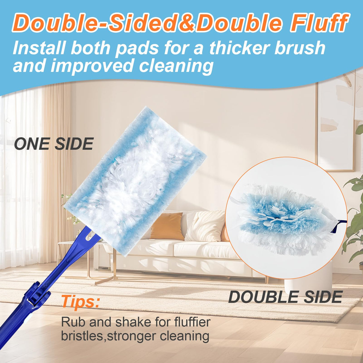 50 Count Duster Refills Kit for Swiffer Duster, One-Sided Electrostatic Duster with 2 Handles, Heavy Duty Dusters Refills Replacement for Cleaning Home, Blinds, Fans, Corners