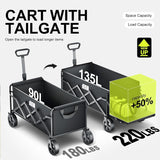 TANSTRIDER Collapsible Wagons Carts Foldable with Extended Tailgate, Folding Wagon Cart on Wheels, Portable Heavy Duty Shopping Carts for Groceries, Apartment, Garden, Camping, Sports,Outdoor (Black)