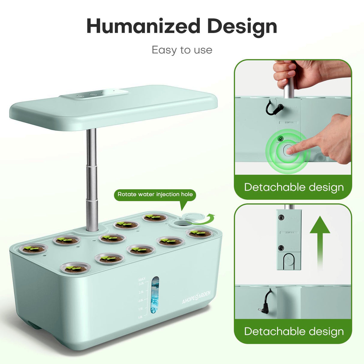 Ahopegarden Indoor Garden Hydroponics Growing System: 10 Pods Plant Germination Kit Herb Vegetable Growth Lamp Countertop with LED Grow Light - Hydrophonic Planter Grower Harvest Lettuce