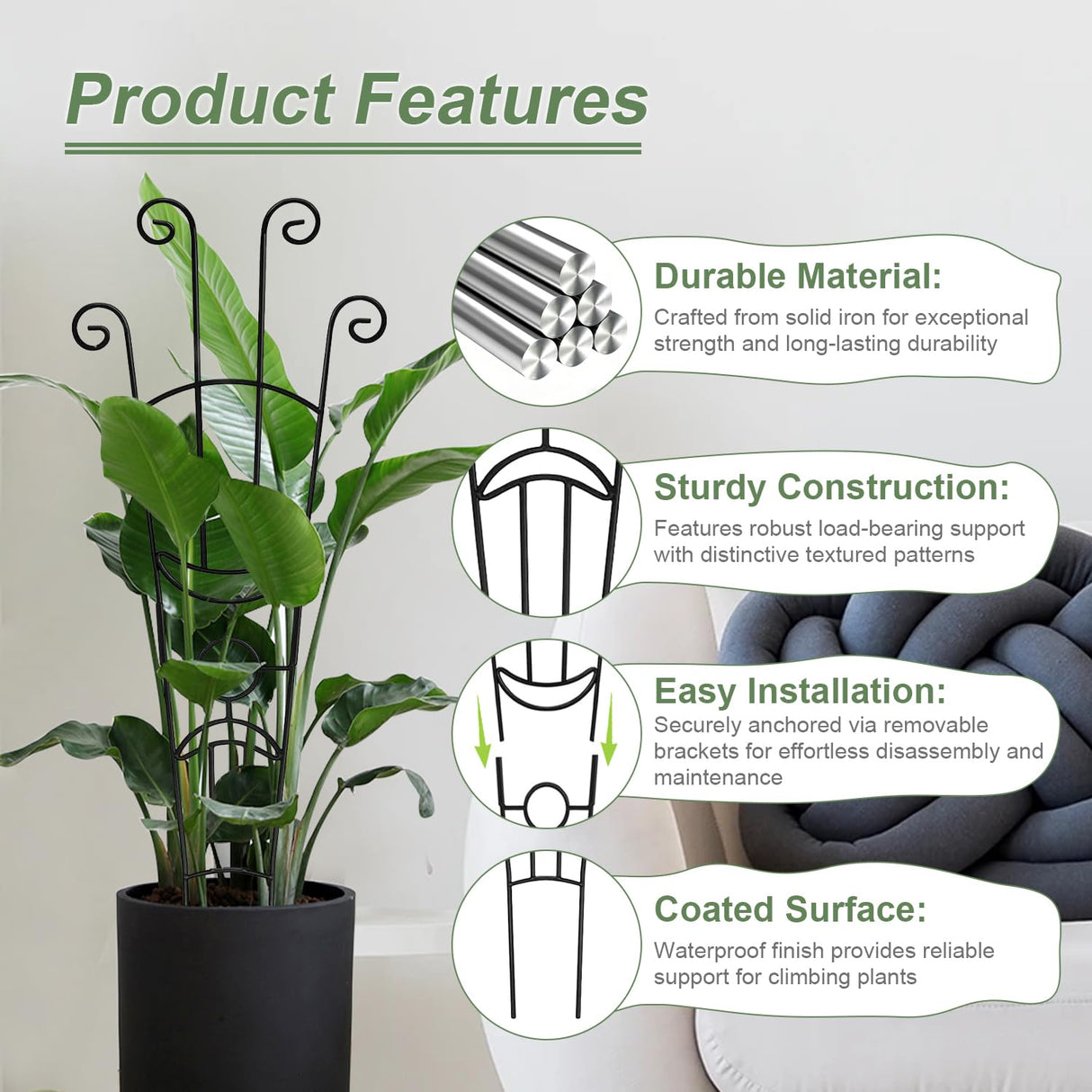 32.6in Trellis for Climbing Plants Outdoor/Indoor, 2 Pack Expandable Rustproof Metal Garden Plant Trellis for Potted Plants, Tall Heavy-Duty Houseplant Support for Monstera, Pothos, Ivy, Hoya