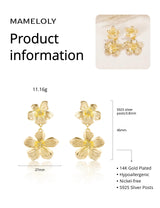 Mameloly Flower Statement Earrings for Women 14K Gold Plated Drop Dangle
