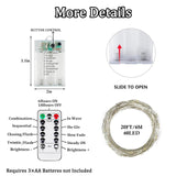 4 Pack White Fairy Lights Battery Operated with Remote, Waterproof 20FT 60LED Cuttable Twinkle Lights with Timer Indoor Outdoor, String Light for Bedroom, Classroom, Wedding, DIY, Christmas Décor