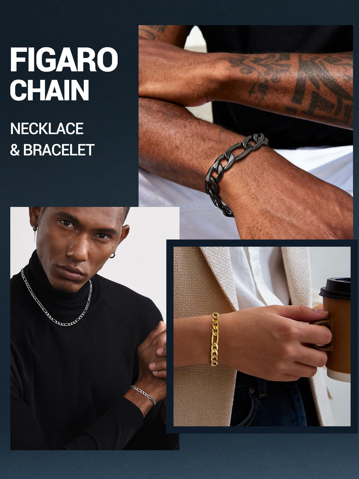 PROSTEEL Stainless Steel Figaro Link Chain Bracelet 6mm 7.5 Inch Men Jewelry