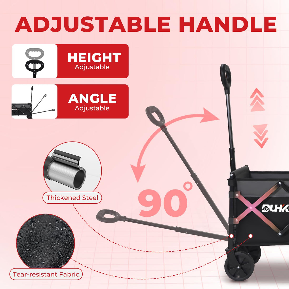 DUHKOI Collapsible Wagon Cart with Wheels Foldable,11 Lbs Lightweight Portable Folding Utility Wagon,90 L Heavy Duty Grocery Shopping Carts,Versatile for Garden Sports Camping Outdoor Use (Black Gray)