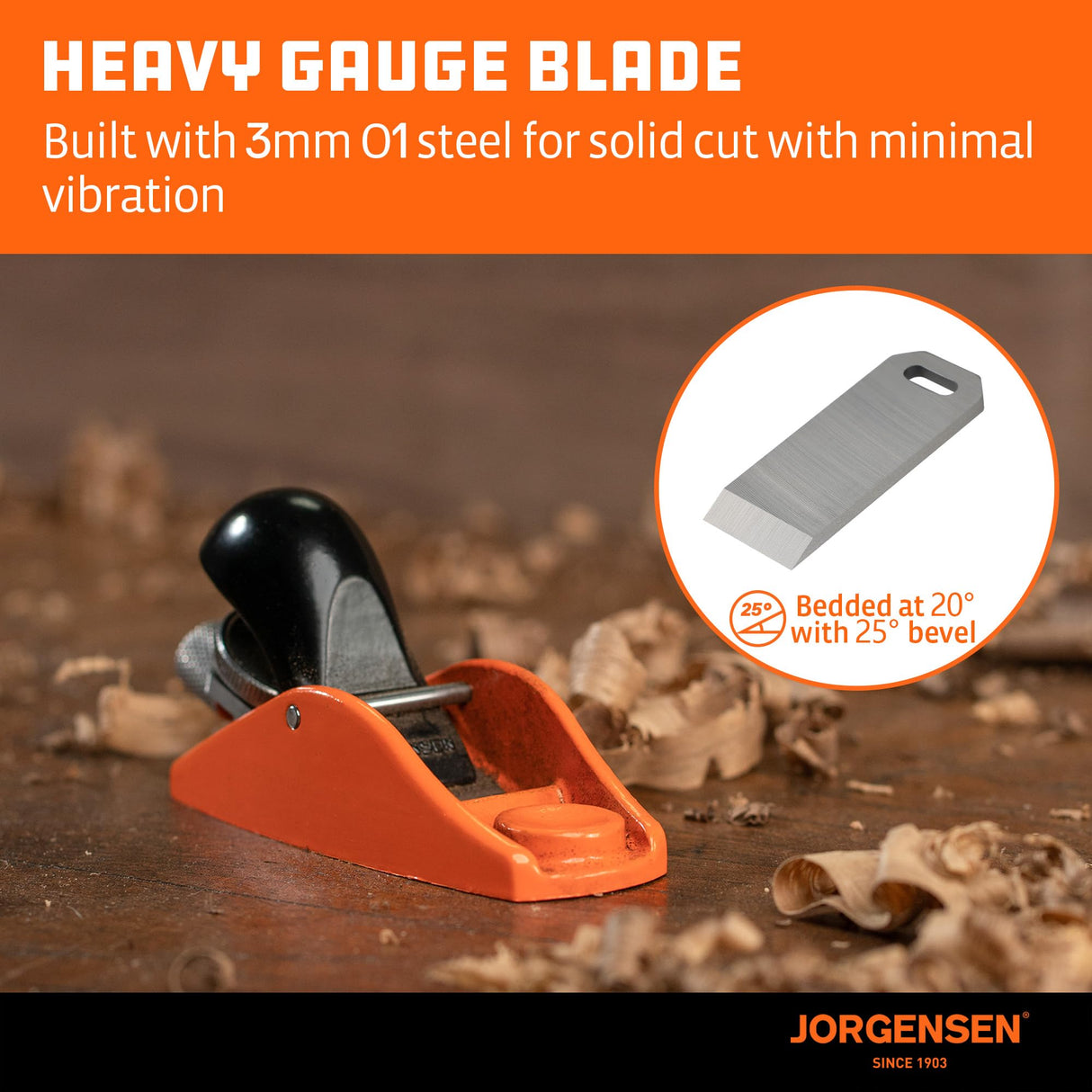 JORGENSEN No.101 Mini Wood Planer - Mini Hand Planer for Woodworking, Block Plane, Small Hand Plane for Trimming, Wood Planing, Craft, Professional Ductile Iron Body, Adjustable Cutting Depth