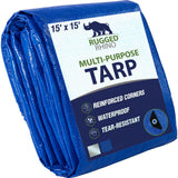 RUGGED RHINO Heavy Duty Waterproof Tarp, 15x15, 2 Pack, UV and Tear Resistant Cover with Reinforced Grommets and Corners, Outdoor Multipurpose Tarps for Camping, Patio, Garden, Car & Roof, 5 Mil, Blue