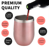 12oz/4 Pack Wine Tumbler Glasses with Lid Stemless Double Wall Vacuum Stainless Steel Travel Tumbler Keeping Cold & Hot for Wine,Coffee,Cocktails,Christmas Drinks-Family and Gifts(Multi color-bright)