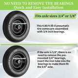RRQ 4.80/4.00-8 Tire and Wheel, 16" Pneumatic Wheelbarrow Tires, 2 Pack