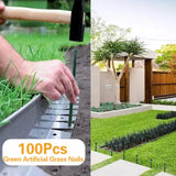 Bakulyor 100 Pack Metal Landscape Stakes, 8 Inch Artificial Grass Nails, 6 Gauge Large Landscaping Staples, Green Edging Anchor Stake for Garden Ground Lawn Paver Timber Border Weed Barrier Spikes 8"