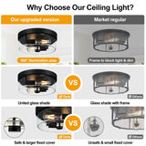 Black Flush Mount Ceiling Light Fixtures, 2-Light Ceiling Mount for Farmhouse with Seeded Glass Lampshade, Industrial Flush Mount Light Fixture Farmhouse for Hallway, Kitchen, Entryway and Foyer