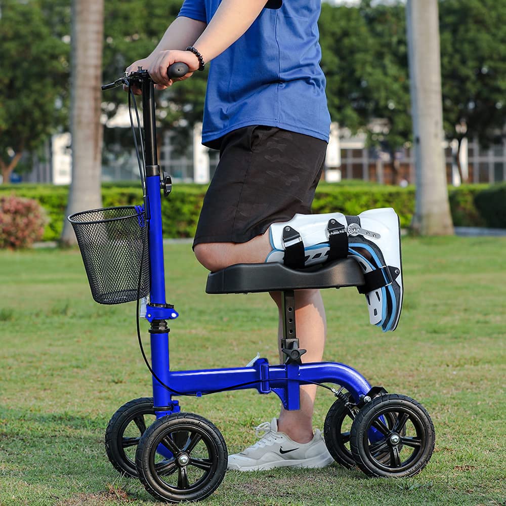 RINKMO Knee Scooter, Foldable Knee Walker Economical Leg Scooters for Foot Injuries Best Crutches Alternative (Blue)