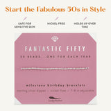 Lucky Feather 50th birthday gifts for her | 50th birthday gifts for women Bracelet | 14K Gold, Rose Gold, or Silver Dipped Beads on Adjustable Cord | Trendy 50 year old gifts for women | With Card