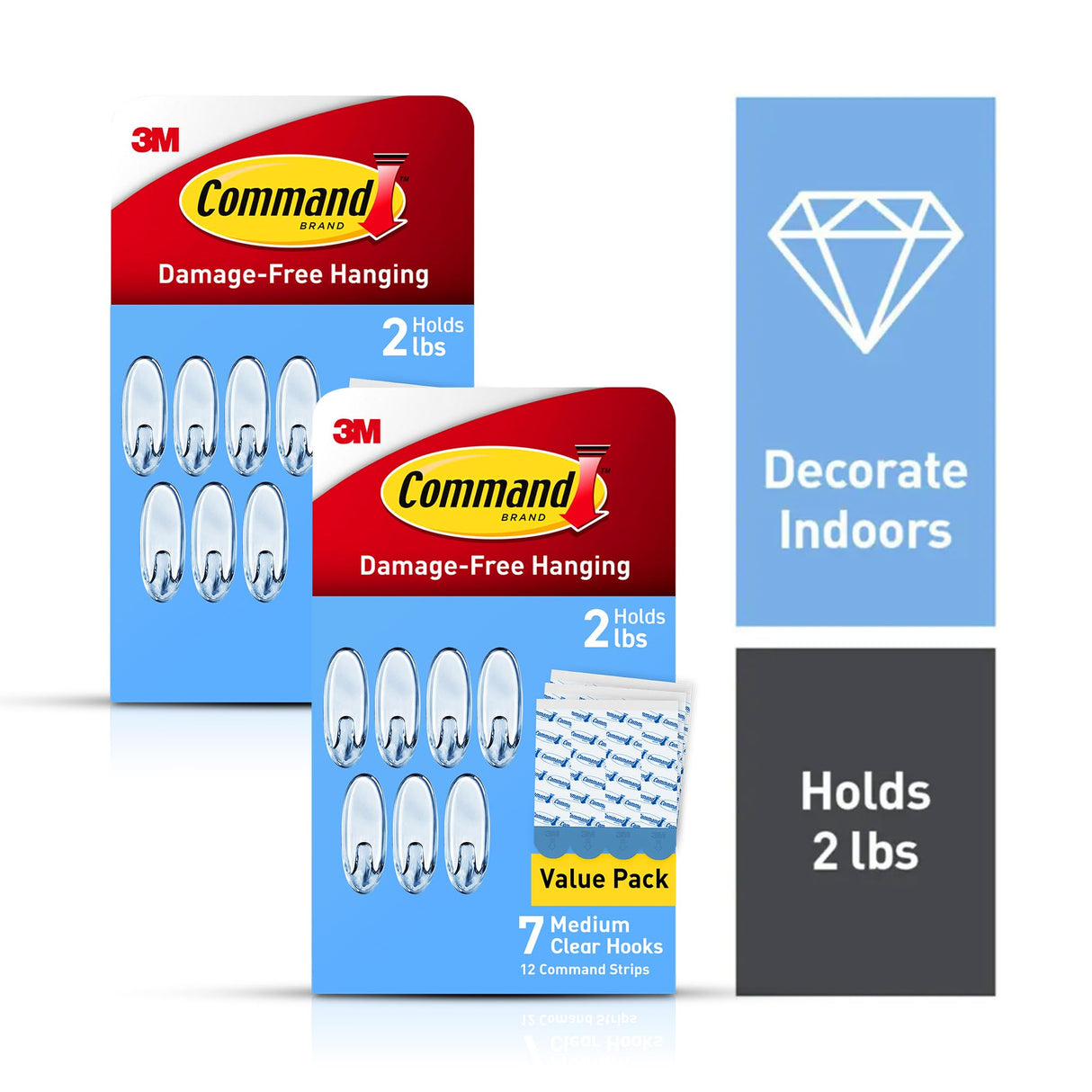Command Clear Medium Hooks, 14 Hooks, 24 Strips - Easy to Open Packaging, Organize Damage-Free