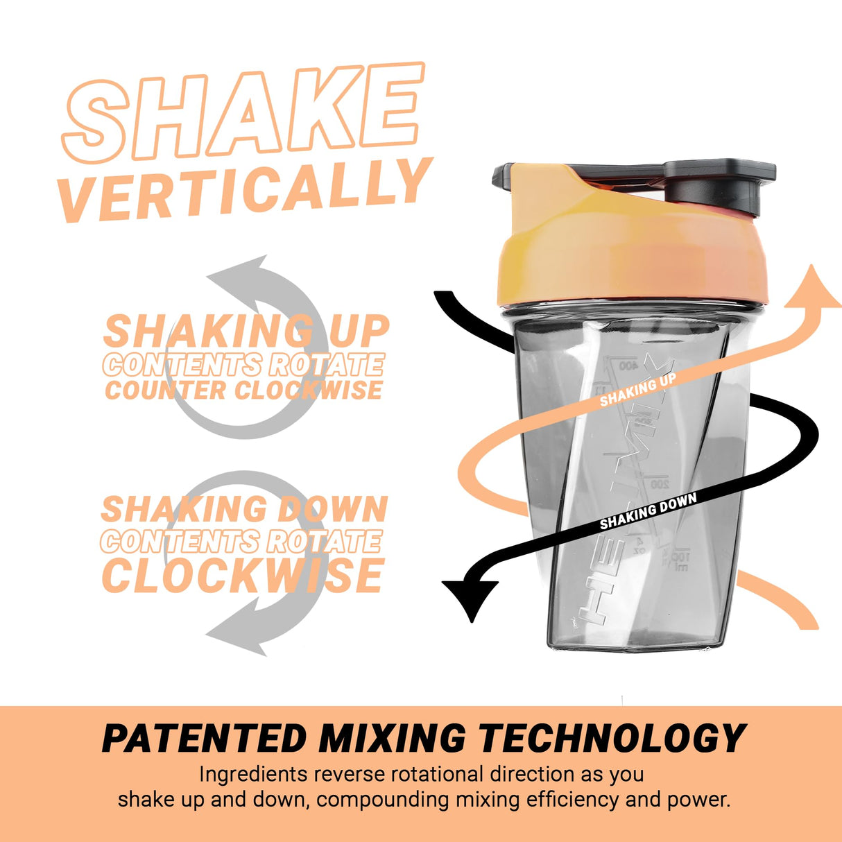 HELIMIX 1.5 Vortex Blender Shaker Bottle Holds Upto 20oz | No Blending Ball or Whisk | USA Made | Portable Pre Workout Whey Protein Drink Shaker Cup | Mixes Cocktails Smoothies Shakes | Top Rack Safe