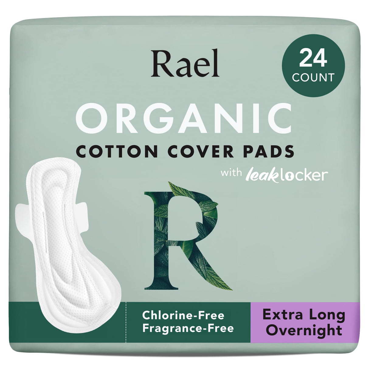 Rael Pads for Women, Organic Cotton Cover - Ultimate Absorbency, Feminine Care, Ultra Thin, Sanitary Napkins with Wings, Unscented (Extra Long Overnight, 24 Count)