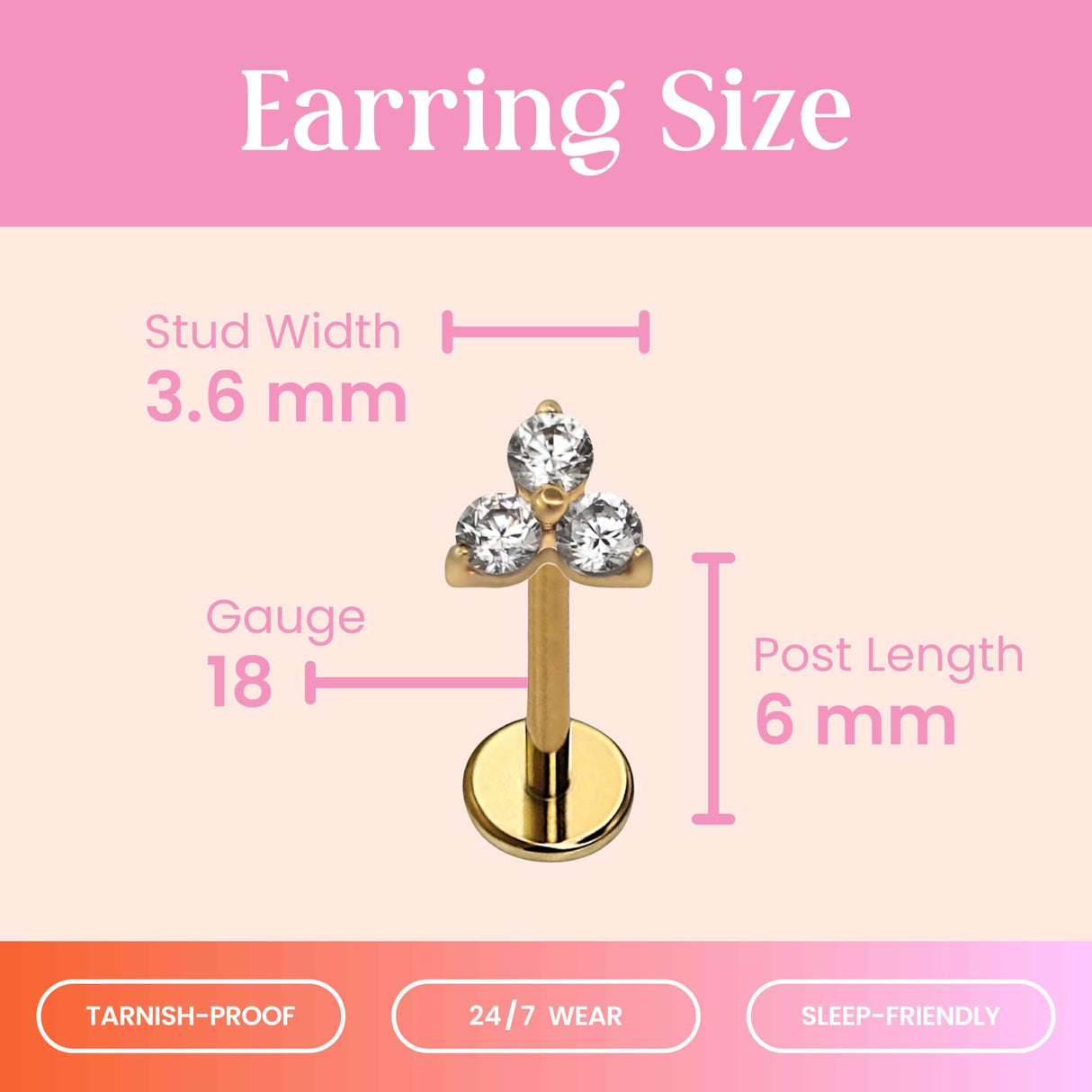 Cords Club Micro Love Triangle Flat Back Stud- Hypoallergenic Earring
