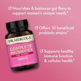 Dr. Mercola Complete Probiotics for Women - Supports Gut, Vaginal & Immune Health - Contains Lactobacillus Strains - Non-GMO, Gluten-Free & Soy-Free - 30 Capsules (30 Servings)