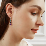 Dangle Earrings for Women,5/6/7mm Round Rainbow CZ,18K White Gold Plated