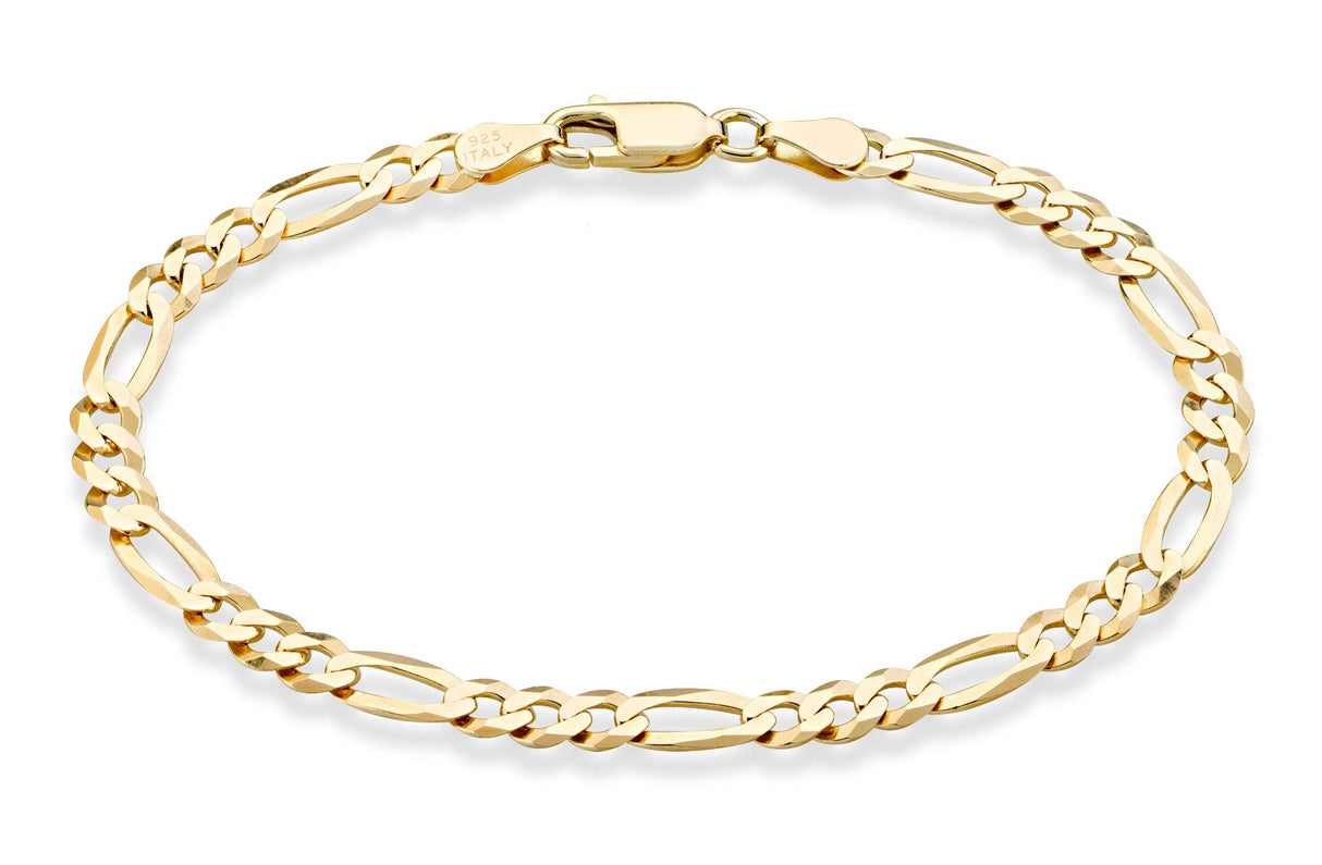 Miabella 18K Gold Plated Sterling Silver Italian 5mm Diamond-Cut Figaro Chain Bracelet for Women Men, 925 Made in Italy (Length 8 Inches)