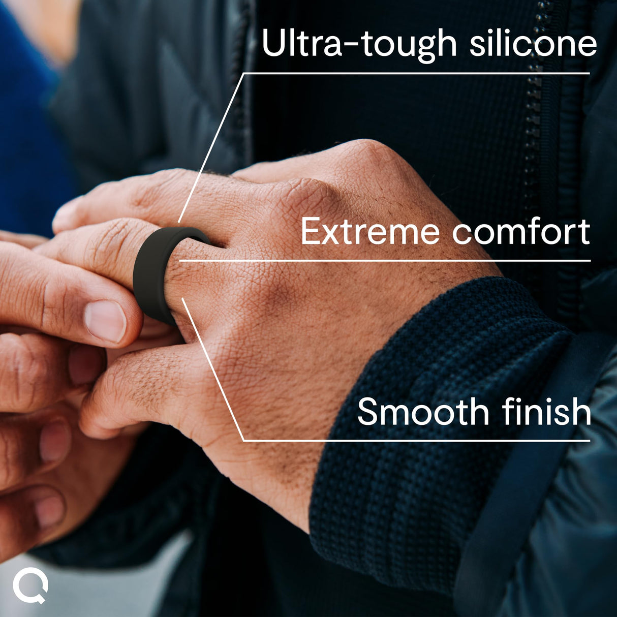 QALO Men's Silicone Ring, for Men - Mens Crosshatch, Dark Grey, Size 10