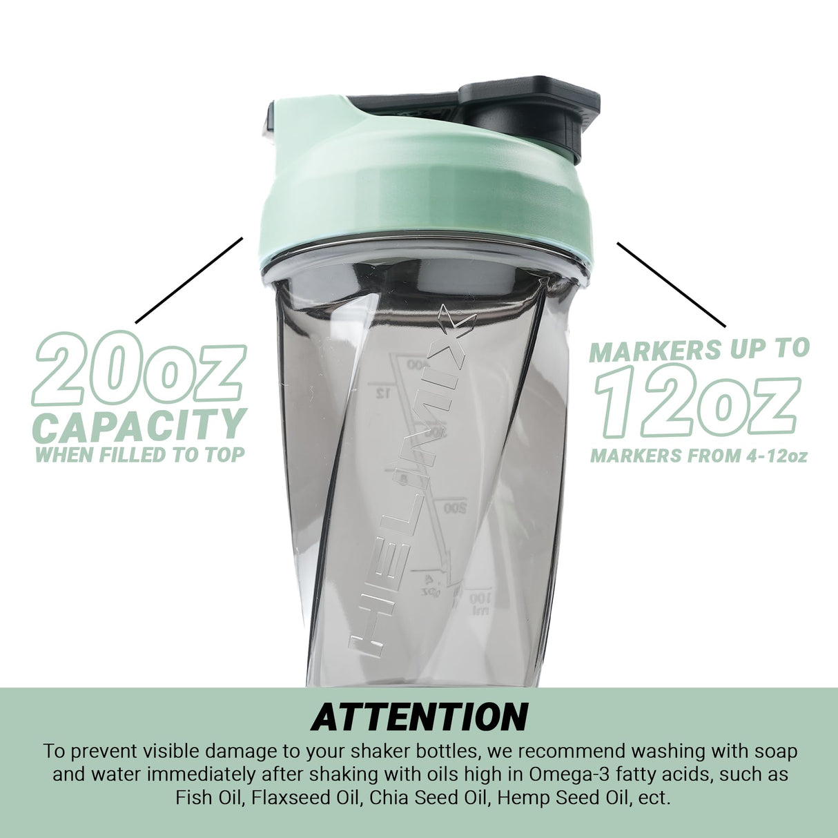 HELIMIX 1.5 Vortex Blender Shaker Bottle Holds Upto 20oz | No Blending Ball or Whisk | USA Made | Portable Pre Workout Whey Protein Drink Shaker Cup | Mixes Cocktails Smoothies Shakes | Top Rack Safe
