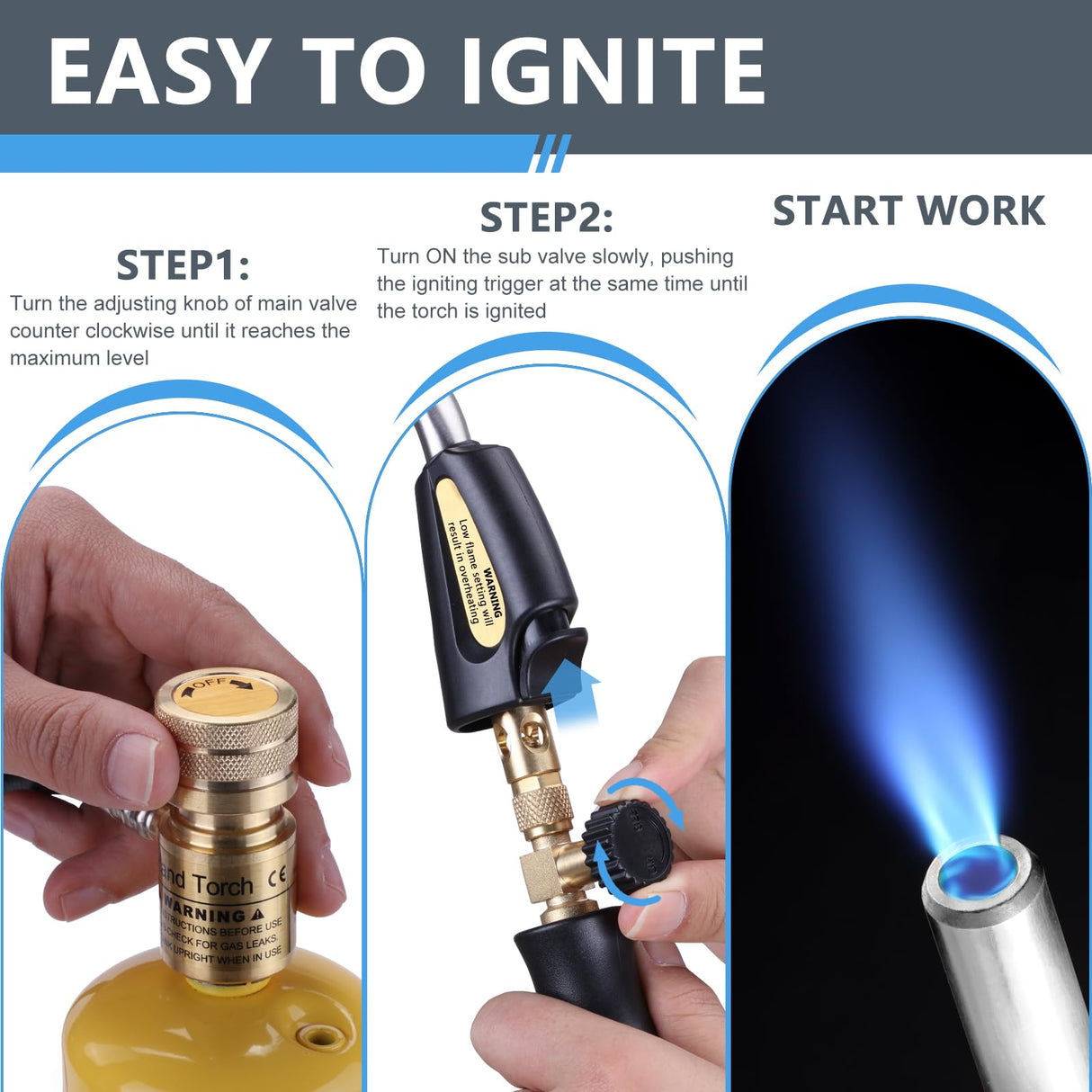 TAUSOM Propane Torch Hose Kit, Mapp Gas Torch Heat 3600℉ Map Gas Torch Kit Trigger Start & Heat Adjustment, Soldering Welding Torch Fuel by MAPP, Map/Pro,Propane(Includes Cylinder Clip)
