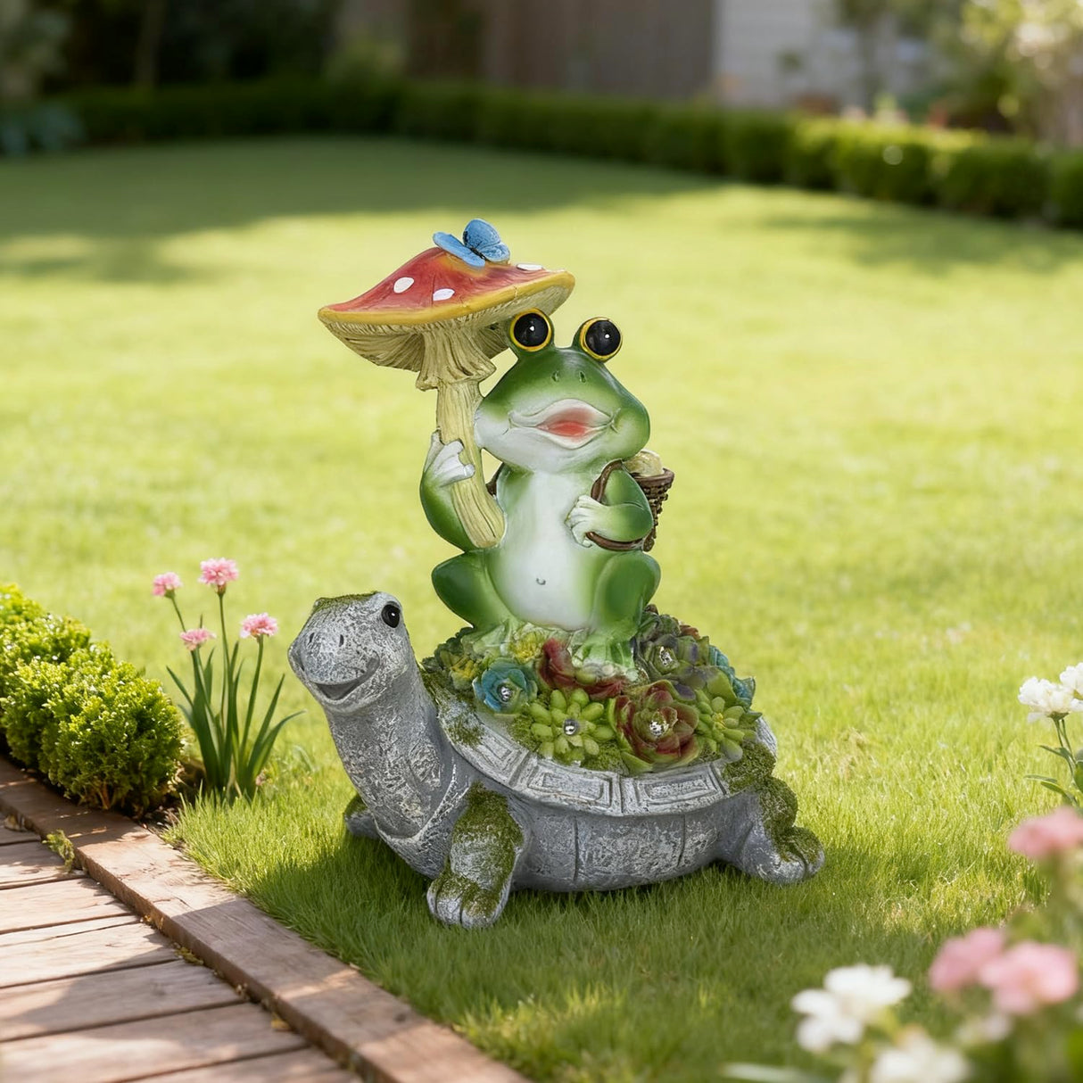 SAMPU CRAFT Solar Powered Turtle & Frog Garden Statue with LED Lights10.8IN