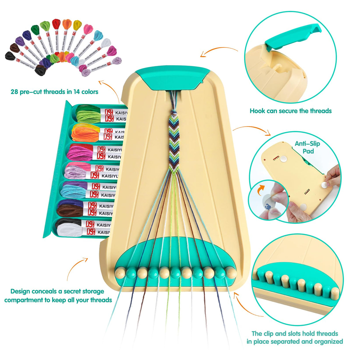 Arts and Crafts for Kids Ages 8-12,Friendship Bracelet Making Kit for Girl,Kids Jewelry Making Kit with 28 Pre-Cut Threads,Christmas Birthday Gifts for Ages 6 7 8 9 10 11 12 Year Old Cyan