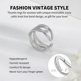 YZSFMZGE 925 Sterling Silver Thumb Rings for Women Open Adjustable Knuckle Celtic Knot Rings for Women Dainty Minimalist Cross Line Band Finger Rings Jewelry for Birthday Christmas