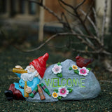 Elegondrar Funny Garden Gnomes Statue with Welcome, Solar Outdoor Gnomes Decorations for Yard, Patio, Lawn, Christmas Birthday Housewaming Gifts, for Dad, Men, Husband, Grandpa, 11.8 Inch, Resin