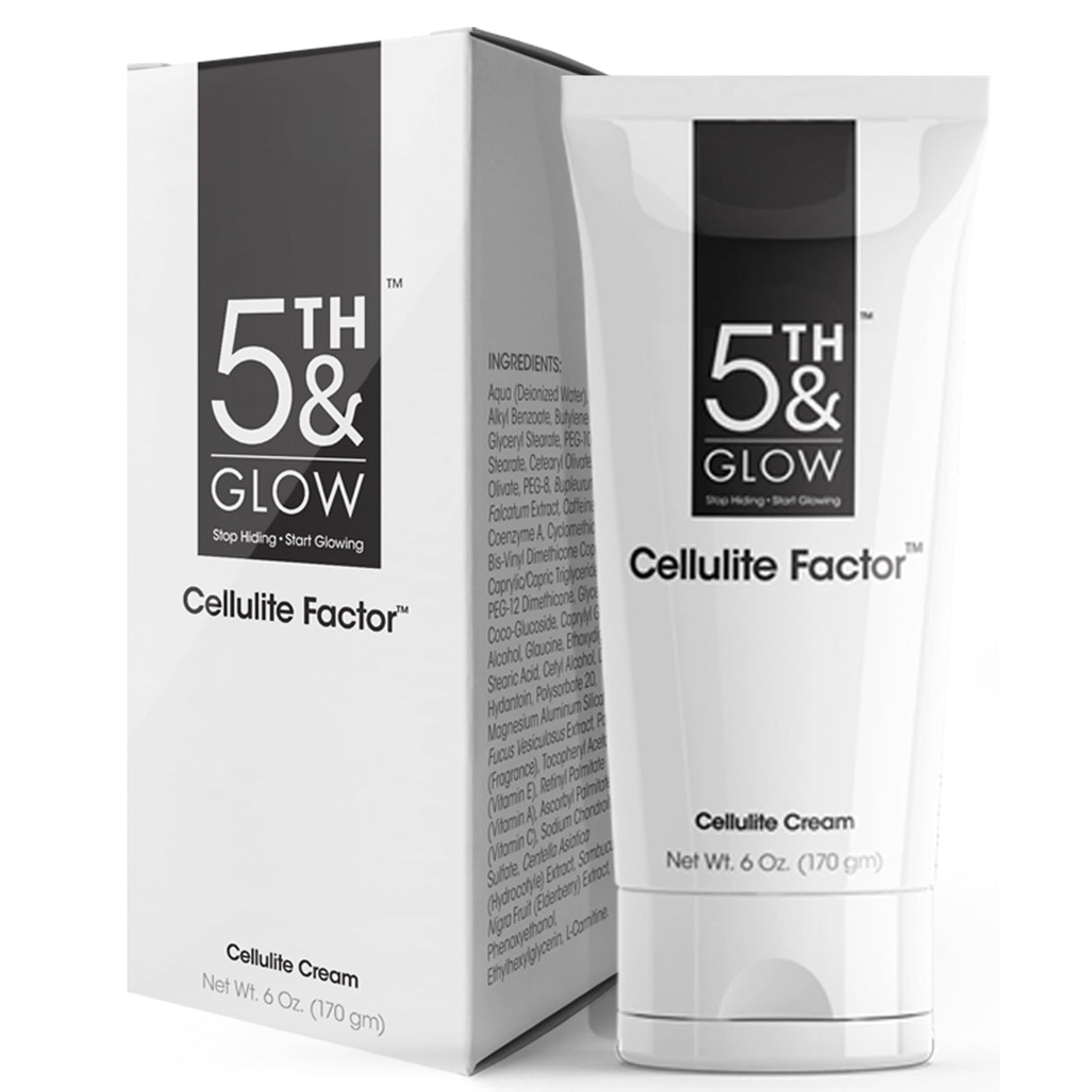 5th & Glow Cellulite Factor - Skin Tightening Cream for Body, Thighs, Legs & Butt - Skin Firming Anti-Cellulite Lotion for Smoother Skin & Stomach - 6 oz