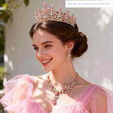 Kamirola Tiaras and Crowns for Women,Tiaras Earrings Necklace, Crystal Bridal Jewelry Set (Gold Pink)