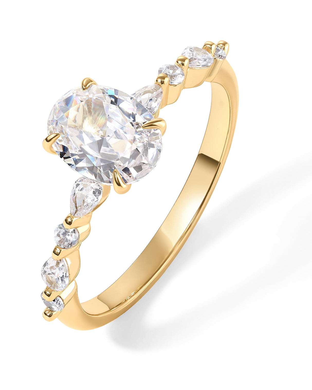 PAVOI 14K Yellow Gold Plated 1.25CT Oval Cubic Zirconia Promise Engagement Ring | Solitaire Wedding Bands | Halo Engagement Ring for Women | Size 7