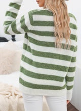 Dokotoo Womens Plus Size Sweaters Wool Crew Neck Striped Color Block Comfy Ribbed Knit Top Cute Christmas Casual Loose Chunky Long Pullover Sweater Oversized Jumper Tops Green XX-Large