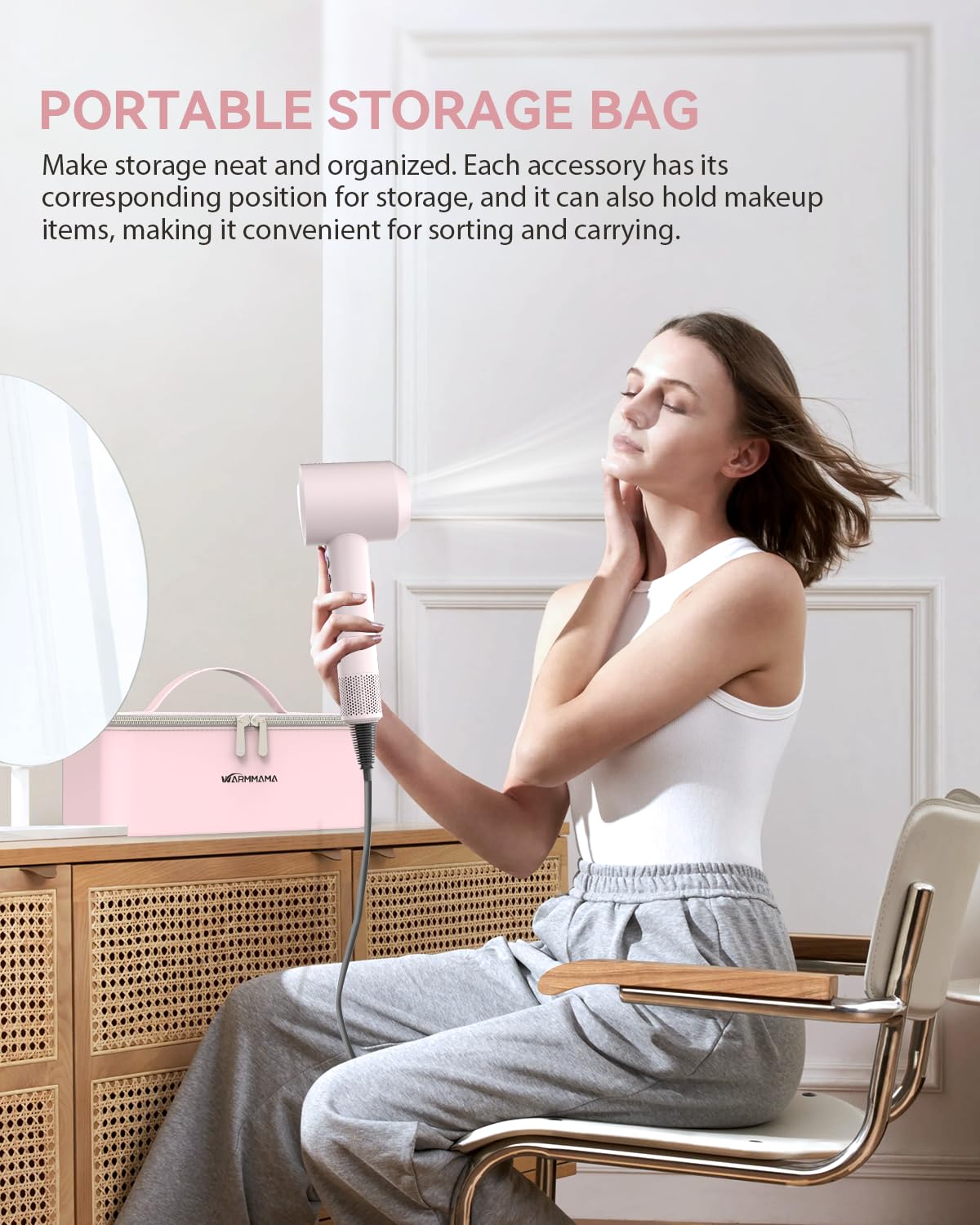 High Speed Hair Dryer, warmmama Ionic Blow Dryer 110000RPM 1500W Brushless Motor Fast Drying Thermo-Control Lightweight, Travel Hair Dryer for Women with Diffuser and Nozzle