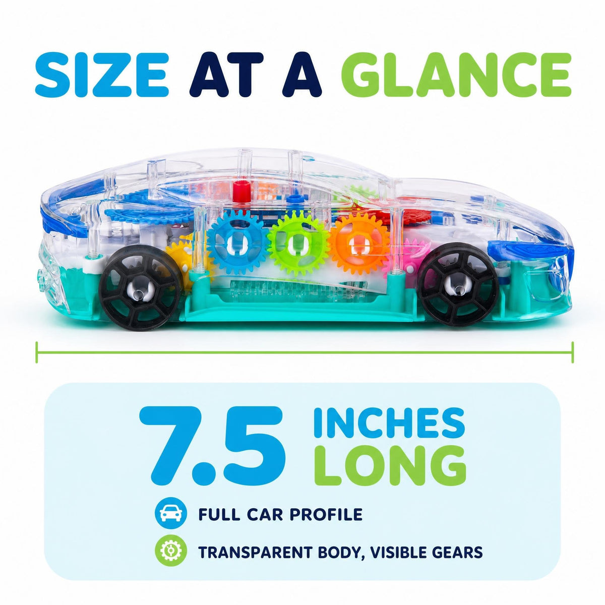 ArtCreativity Light-Up Transparent Sensory Car Toy, Bump-and-Go, Ages 3+