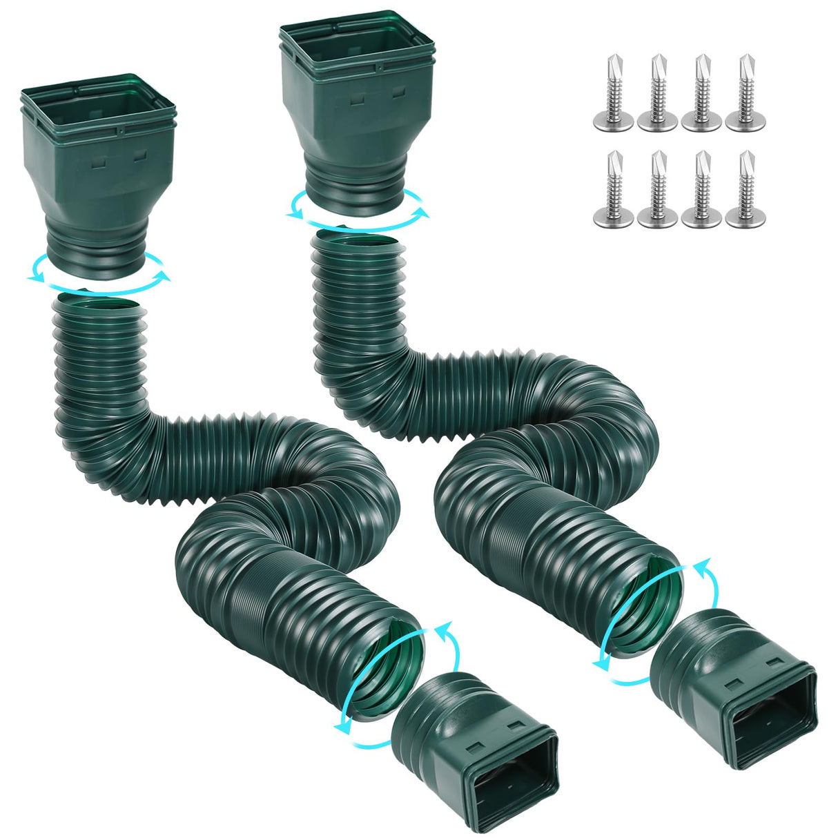Gutterlix 2 Pack Flexible Gutter Downspout Extensions Extendable from 21" to 67", Downspout Extender Comes with Adapters, Thickened Down spout Drain Extension for Rainwater Drainage(Green)