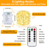 Mlambert 6 Pack 33FT Fairy Lights Battery Operated with Remote and Timer, Dimmable Waterproof 8 Modes Light for Bedroom Dorm Christmas-Warm White