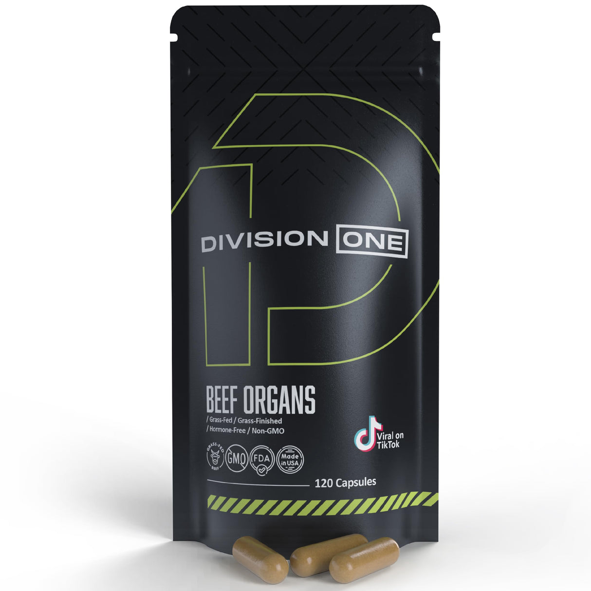 Division One Beef Organ Supplement - Primal Blend with Liver, Heart, Kidney, Beef Liver Supplement Grass Fed, Organ Meat Supplements for Humans, Non-GMO, 120 Caps.