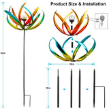 83" Large Solar Wind Spinner Outdoor - Metal Tulip Flower Sculpture with Multi-Color LED Glass Ball - Waterproof Kinetic Yard Art for Garden Lawn Patio, Mother’s Day Birthday Gardening Gifts