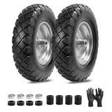 LTNICER 4.80/4.00-8" Flat-Free Tire and Wheel, 16" Solid Wheelbarrow Tires with 5/8" or 3/4" Bearings, 3-7" Centered Hub Universal Fit for Wheelbarrows/Garden Trailer/Wagons