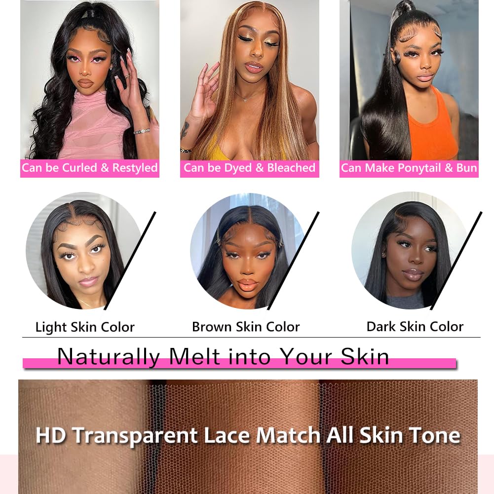 CUTE BEIN 250% Density 30 Inch 13x6 Lace Front Wigs Human Hair,100% Human Hair, Straight HD Transparent Lace Front Human Hair Wigs for Black Women, Glueless Wigs Human Hair Pre Plucked with Baby Hair