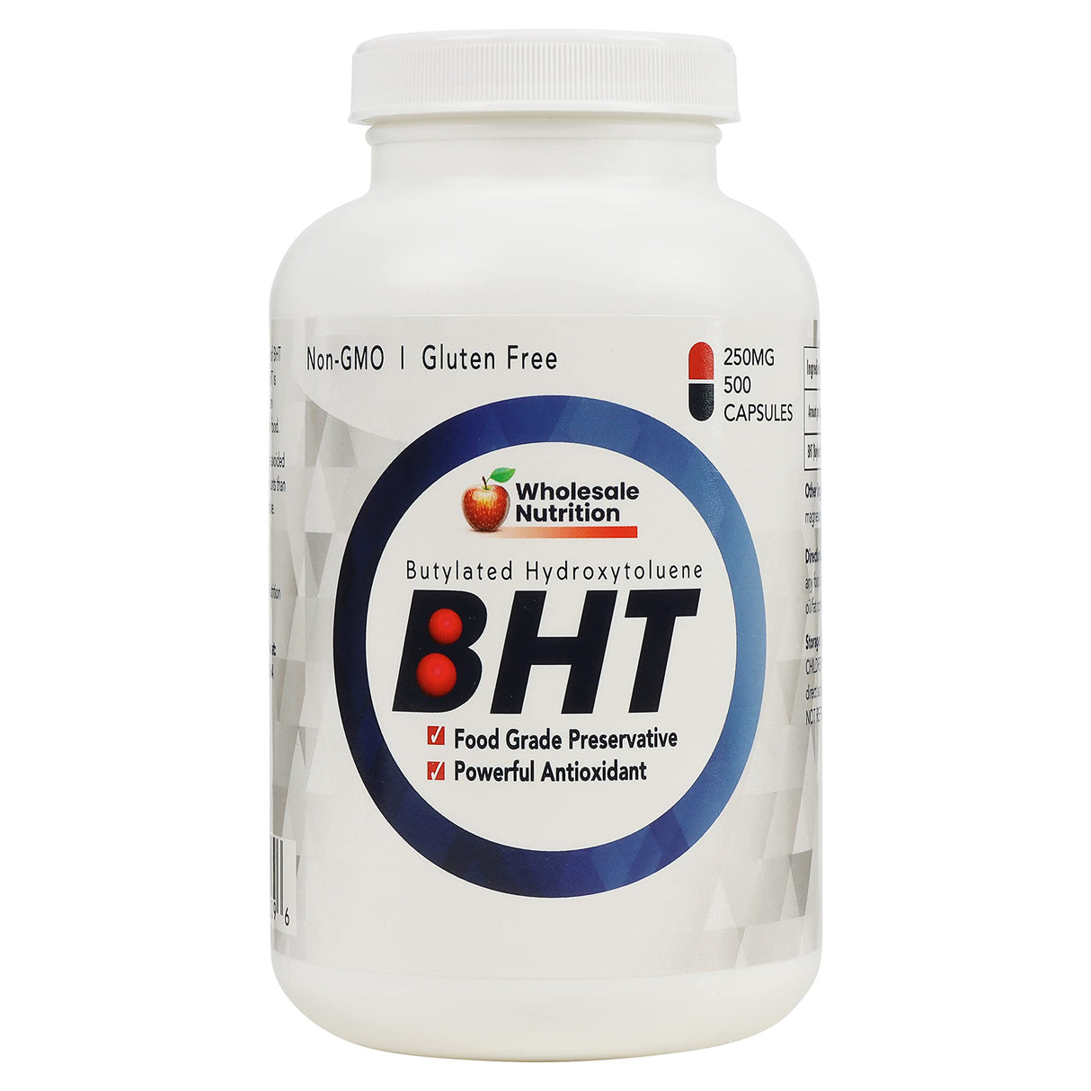 Wholesale Nutrition BHT 250mg - 500 Capsules - Potent Antioxidant Support as Butylated Hydroxytoluene, Food Grade Preservative, Non-GMO, Gluten-Free