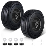 FEILOONG 4.10/3.50-4 Flat Free Tire, 10 Inch Solid Tires and Wheels Replacement with 5/8'' Bearings, 2.2" Offset Hub for Hand Truck, Dolly, Wheelbarrow, Includes Adapter Kit (2 PACK)