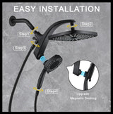 High Pressure Rain Shower Head: Upgrade Shower Heads with Handheld Spray Combo with Fixed Showerhead and 10 Sprays Handheld Shower Head, Detachable Showerheads Built-in Magnetic Docking and Power Jets