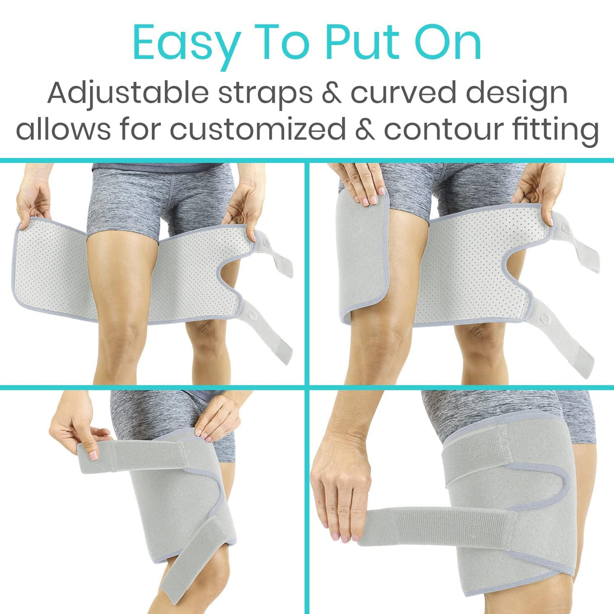 Vive Thigh Brace - Hamstring Quad Wrap - Adjustable Compression Sleeve Support for Pulled Groin Muscle, Sprains, Quadricep, Tendinitis, Workouts, Sciatica Pain and Sports Recovery - Men, Women (Grey)