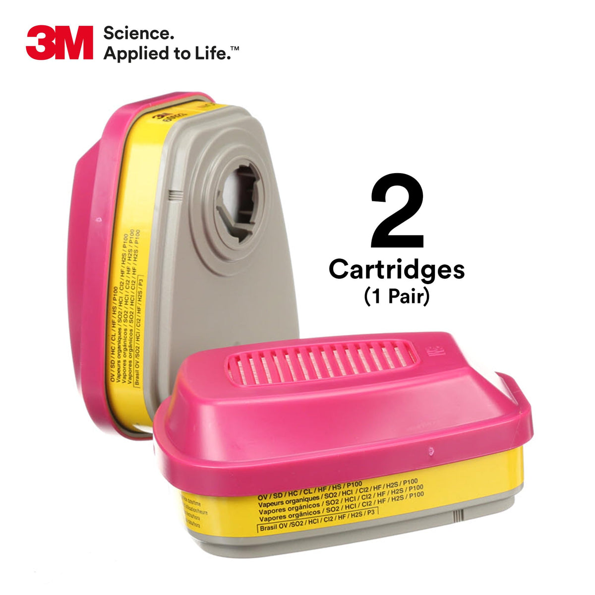 3M P100 Respirator Cartridge/Filter 60923, 1 Pair, NIOSH Approved, Hel ...