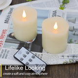 TECHLONG Flameless Candles Battery Operated with Remote Timer, 3D Moving Flame Flickering, Last 600+ Hours Battery Candles, 3" x 3" Ivory Real Wax Electric LED Candle for Wedding Party, Set of 2