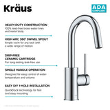 KRAUS Oletto Single Handle Kitchen Bar Faucet in Chrome Finish, KPF-2600CH